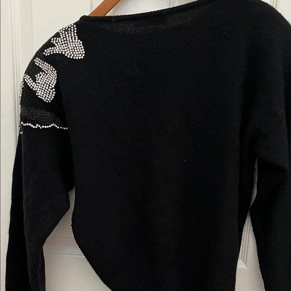 Vintage Weill Boutique Paris Black Cashmere Sweater with Rhinestone  Accent - Picture 4 of 6